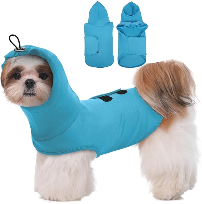 Anxiety Vest with Hood Neck for Small Dog-S,Adjustable Chest | Lightweight for Free Movement,Breathable Calming Shirt for New Occasion,Rainstorm,Travel(Blue)