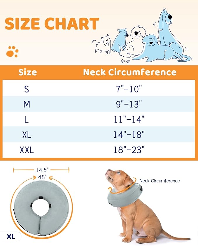 Supet Inflatable Cone Collar Alternative After Surgery, Donut Collar Recovery ECollar to Stop Licking, Soft Cone for Small Medium Large Dogs
