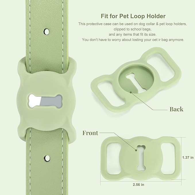 WHIPPY Airtag Leather Dog Collar GPS Tracker Air Tag Puppy Collar Adjustable Soft Leather Padded Dog Collar with Airtag Holder Case for Small Medium Large Dog Pet Backpack,Green