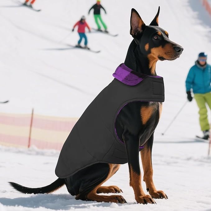 ASENKU Dog Jacket Plaid Reversible Reversible Dog Vest Waterproof Cold Winter Clothes Pet Apparel for Small Medium Large Dogs (2XL, Purple)