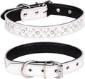 Rhinestones Dog Collar, Adjustable Sparkly Crystal Studded Genuine Leather Pet Dog Collar for Small and Medium Dogs (L, White)