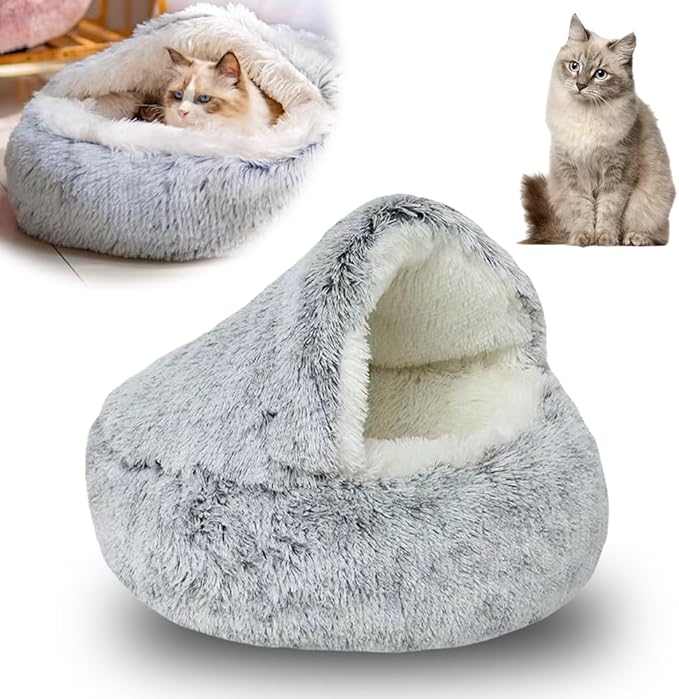 Lapcatz Nest Bed, 2026 Upgraded Cat Beds for Indoor Cats, Portable Fluffy Pet Bed, Durable Covered Cat Bed for Indoor Use, Soft Puppy Bed for Pet Owners (Grey, Large)