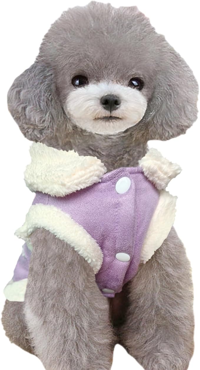 Jecikelon Bowtie Dog Cold Weather Coat Fleece Lining Warm Pet Puppy Turtleneck Dogs Winter Clothes for Small Dogs with D-Ring (Purple, Large)