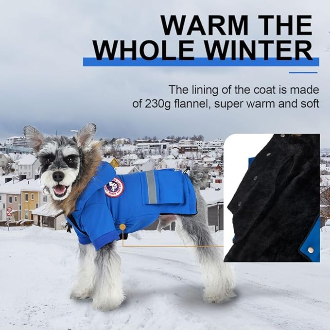 PINA Dog Coats for Small Dogs, Waterproof Dog Jacket, Dog Winter Coat Jacket, Warm Dog Cold Weather Coats, Windproof Reflective Dog Hoodie with Pocket, Flannel Lining Dog Snow Coat with Faux Fur Hood