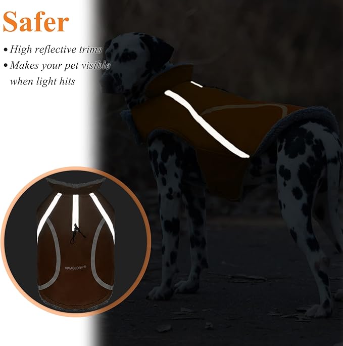 VIVAGLORY Frostfit Dog Coat, Dog Jacket for Winter & Cold Weather, Warm Fluffy Fleece Lined Water Resistant Reflective for Puppy, Coat with Velcro Fastening & Leash Hole, L, Orange