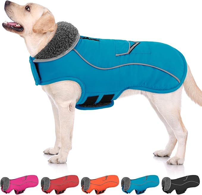 SUNFURA Small Dog Coat, Warm Dog Jacket with Zippered Leash Hole, Reflective Pet Winter Coat Fleece Jacket with Adjustable Furry Collar for Small Dogs Schnauzer, Yorkshire Terrier, Turquoise S