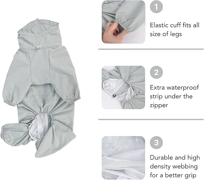 Dog Raincoat, Waterproof Coat, Light Weight & Weather Resistant Shell, Full Coverage Rain Jacket with Legs, Grey, Including Storage Bag, for Small and Medium Breed(Medium)