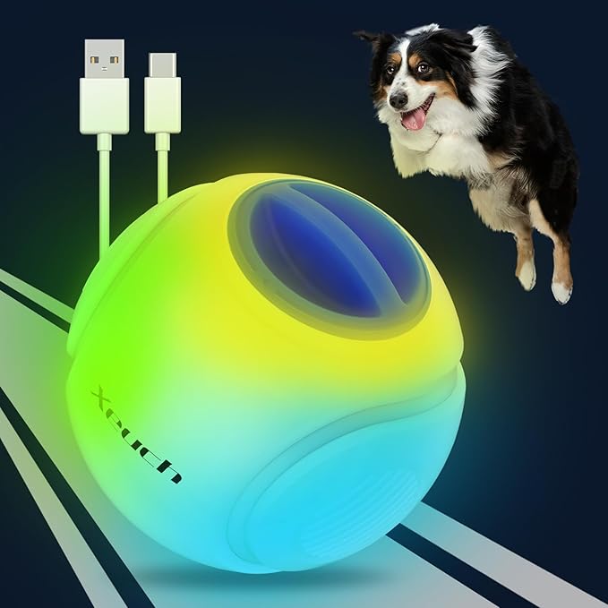 Light Up Dog Balls, LED Dog Toy Ball Rechargeable, Bounce-Activated Durable Fetch Ball Grow in The Dark, Night Glowing Dogs Toys, Natural Rubber, Color Changing LED, 2.5 inches-Blue
