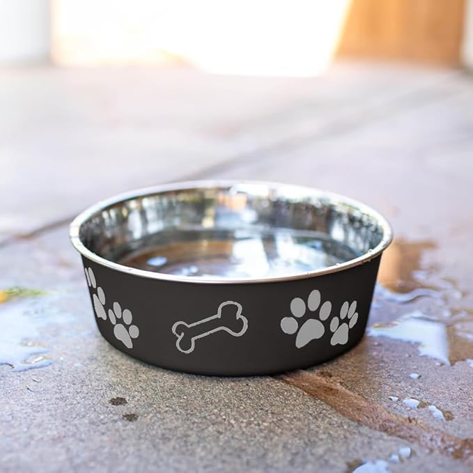 Loving Pets Bella Dog Bowls- Stainless Steel Dog & Cat Bowls - Spill Proof Dog Food Bowl, Cat Bowl, Puppy Essentials & Pet Supplies Great for Home & Travel (Large 35-65 lbs, Espresso)