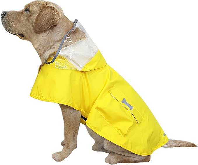 Dog Raincoat Waterproof, Adjustable Reflective Hooded Dog Rain Poncho with Leash Hole for Small Medium Large Dogs (Yellow, Medium)