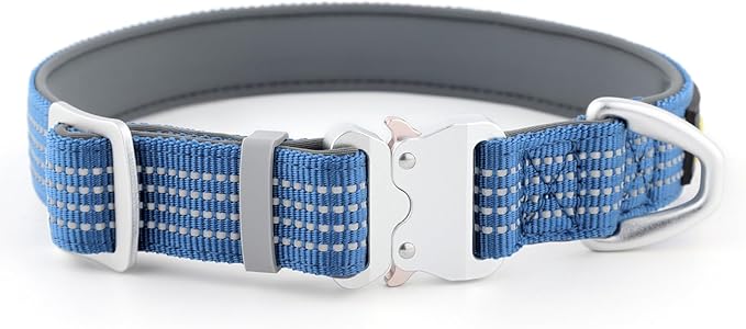 Plutus Pet Reflective Dog Collar with Aviation Aluminum Buckle, Neoprene Padded for Comfort, Lightweight, Heavy Duty Nylon Collar for Puppy Small Medium Large Dogs (Blue, M)