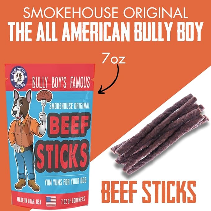 Bully Boy's Famous Beef Sticks Dog Treats | Free from Wheat, Corn, Soy, or Gluten | USA Sourced Ingredients | with Smokehouse Beef | Made in Utah | 7 oz - 1 Pack
