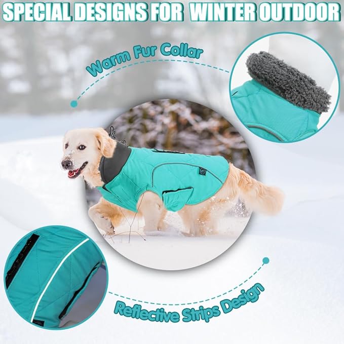 EMUST Pet Vests for Winter, Fleece Lined Dog Coat for Cold Weather Warm Dog Jackets for Small Medium Large Dogs, Pet Apparel for Cold Weather, Turquoise, XXXL