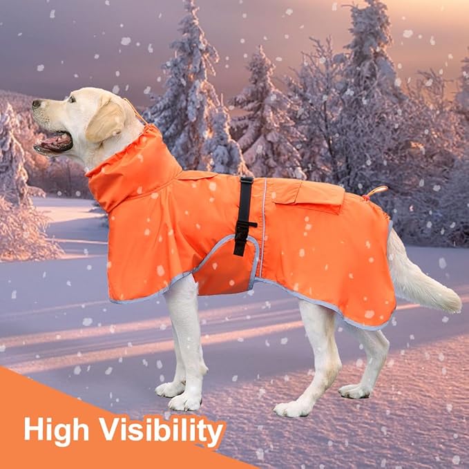 Reflective Dog Raincoat Waterproof Adjustable Dog Hooded Poncho Raincoat for Medium Large Dogs, Lightweight Pet Rain Jacket (Orange, 2XL)