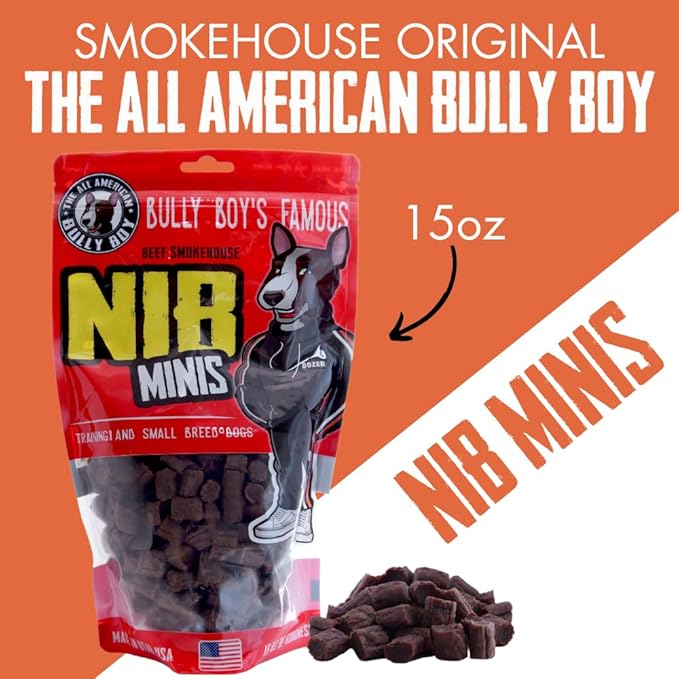 Bully Boy's Famous Mini Beef Training Nibs Dog Treats | Free from Wheat, Corn, Soy, or Gluten | USA Sourced Ingredients | with Smokehouse Beef | Made in Utah | 15 oz - 1 Pack