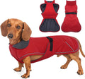 Dachshund Coat Warm Winter Dog Coat - Red, Medium - Dachshund Jacket with Fleece Lining, Waterproof Dog Coat Christmas Dachshund Snowsuit with Harness Hole and Adjustable Buckle Closure