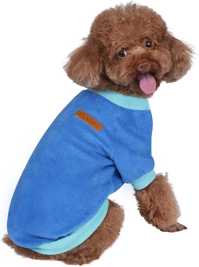 GreenJoy Classic Fleece Dog Sweater – Soft & Warm Stretchy Sweatshirt for Small Dogs & Cats, Cold-Weather Pullover for Everyday Wear (Dark Blue, Large)