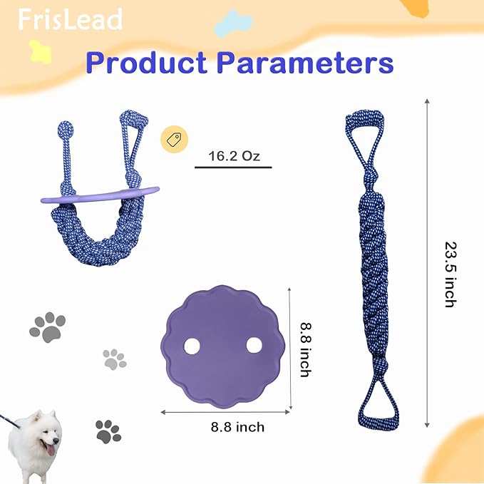 2-in-1 Dog Tug of War Rope and Frisbee, Dog Toy,Tough Rope Toy, Flying Disc, Tug Toy for Outdoor and Indoor Play (Iris Blue)