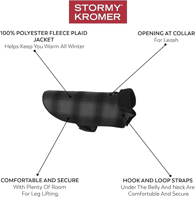 Stormy Kromer Fleece Dog Jacket, Gray/Black Plaid, X-Large