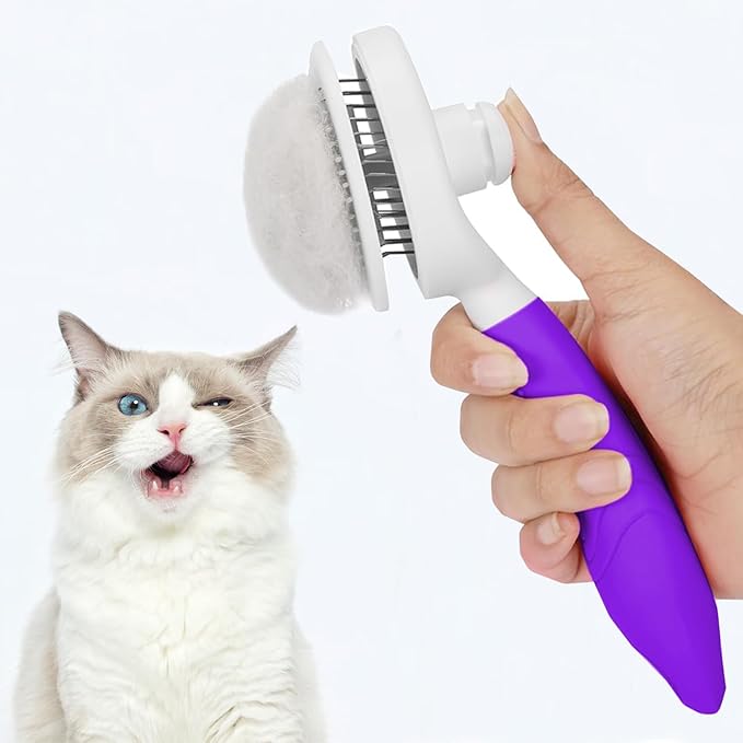 Cat Grooming Brush, Pets Skin Friendly Self Cleaning Slicker Massage Brushes for Shedding Dogs Cats Hair Gentle Remove Loose Undercoat with Long or Short Hairs for All Fur Type- UPGRADED