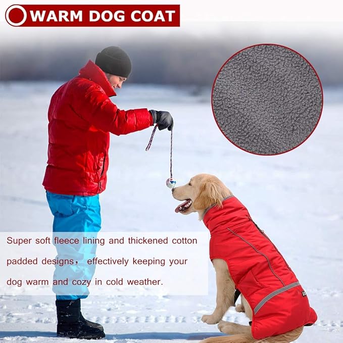 QBLEEV Warm & Waterproof Dog Coat - Reflective Turtleneck with Thick Fleece for Winter and Snow, S, M, L Dogs