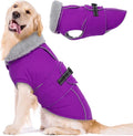 Lelepet Warm Dog Winter Coats for Large Dogs Waterproof Dog Jacket Reflective Pet Fleece Vest Windproof Cold Weather Coats with Adjustable Buckle & Leash Hole, Purple, XXL