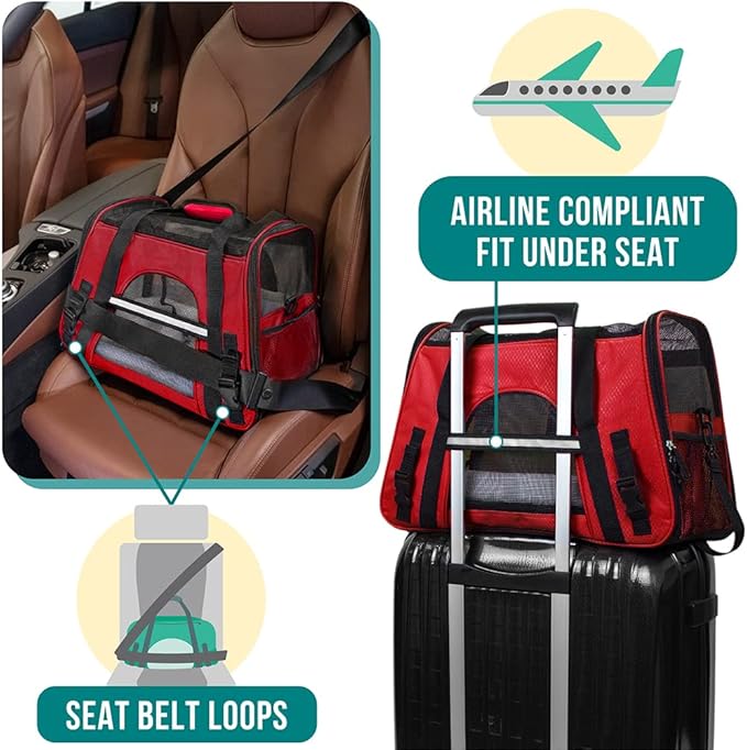 PetAmi Airline Approved Pet Carrier for Cat, Soft Sided Dog Carrier for Small Dogs, Cat Travel Supplies Accessories for Indoor Cats, Ventilated Pet Carrying Bag Medium Large Kitten Puppy, Large Red