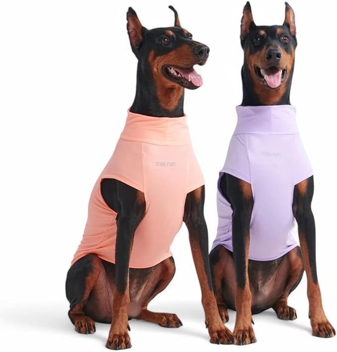 Spark Paws Sunblock Dog T-Shirt, SPF30 Protection, Lightweight Breathable Quick Dry for Dogs with Sensitive Skin - Purple & Peach (Set of 2) - 3XL