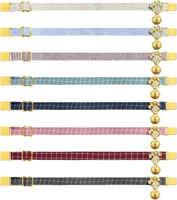 Personalized Breakaway Cat Collars - Magnetic Buckle, Bell - Safety Quick Release, Customized for Girls & Boys Cats- (Checkered-Cyan)