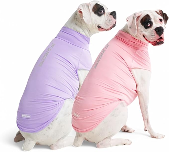 Spark Paws Sunblock Dog T-Shirt, SPF30 Protection, Lightweight Breathable Quick Dry for Dogs with Sensitive Skin - Purple & Pink (Set of 2) - 4XL