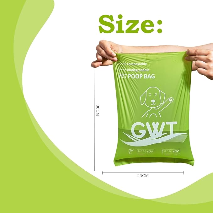 GWT Dog Poop Bags Rolls 9"x13" Certified Home Plant Based Doggie Bags for Poop 270 Count Pet Waste Bags for Outside and Backyard