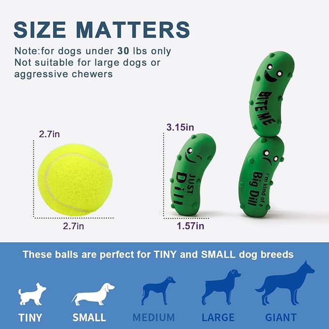 3 Pack Squeaky Dog Toys, Soft Latex Rubber Squeaky Ball for Small Dogs Puppies, Cute Bounce Squeak Crunchy Pickle Pet Dog Toy