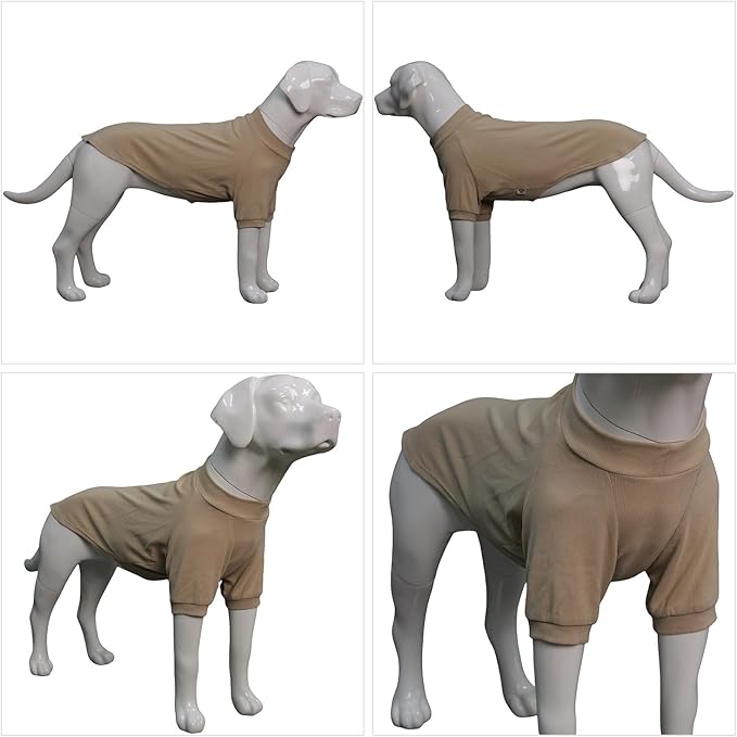 Lovelonglong Ribbed Dog T-Shirt Cotton Knitted Dog Sweaters for All Season Pet T-Shirts for Large Medium Small Dogs Beige M