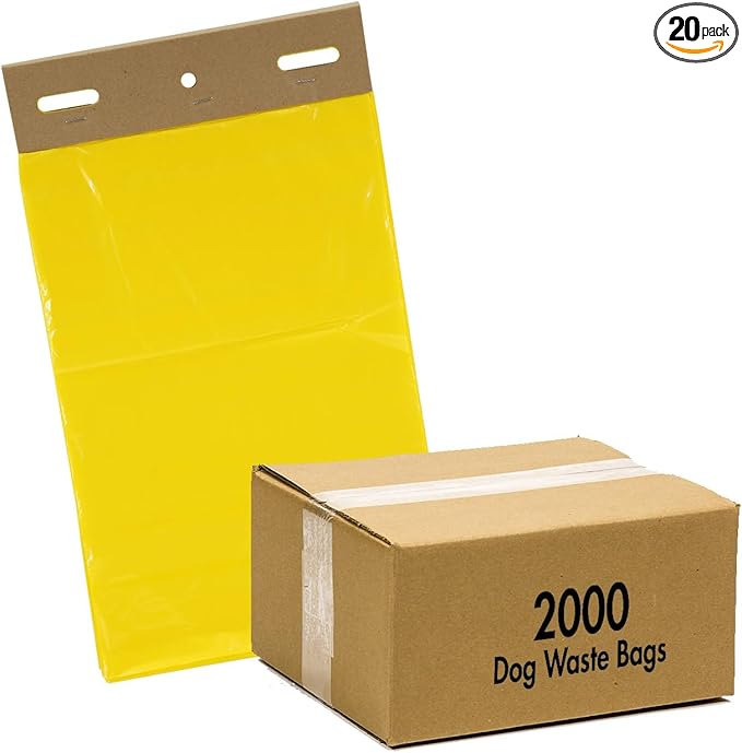 Zero Waste USA - The MITTN Bag® - MittN Dog Waste Header Bags with 7" gusset bottom creates a 'mitt' for easy pick-up - Fits all header dispensers - Yellow 20 headers = 2,000 Bags