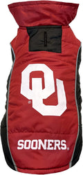 Pets First Collegiate Oklahoma Sooners Puffer Vest for Dogs & Cats. Size Small. Warm, Cozy, and Waterproof Dog Coat, for Small and Large Dogs/Cats.