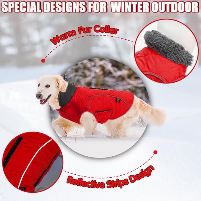 EMUST Pet Vests for Winter, Fleece Lined Dog Coat for Cold Weather Warm Dog Jackets for Small Medium Large Dogs, Pet Apparel for Cold Weather, Red, XXXL