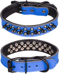 Adjustable Genuine Leather Spiked Studded Dog Collars for Small Medium Large Pets Like Pit Bull Bulldog Pugs Husky (M, Dark Blue1)