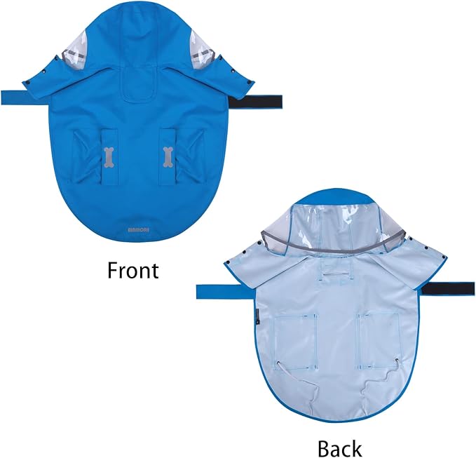 Dog Raincoat Waterproof, Adjustable Reflective Hooded Dog Rain Poncho with Leash Hole for Small Medium Large Dogs (Blue, Large)