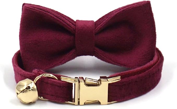 Personalized Cat Collar with Bells,Velvet Customized Small Cat Collar with Name Tag,Pet Collar with Name Phone Number Engraved ID Tags for Boy and Girl Kitten Cats (Wine Red)