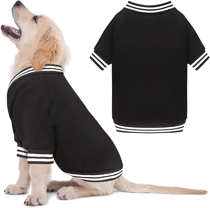 Dog Sweater Brushed Fleece Baseball Jacket Soft Warm Pet Sweatshirt Dog Sweaters for Small Dogs Puppy Sweater Boy Girl Pet(Black-XS)