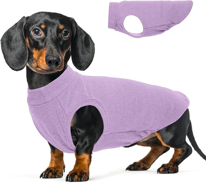 Stretch Fleece Dog Sweaters - Purple, L - Pullover Sleeveless Vest | Warm Stretchable Sweatshirt, Lightweight Breathablefor for Outdoor Movement,Dachshund,French Bulldog
