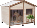 Petsfit All-Season Large Wooden Dog House Outdoor for Extra Large Breeds up to 200lbs, Insulated Weatherproof Shelter with PVC Roof & Elevated Floor, Easy Assembly, 47-Inch, Off-White