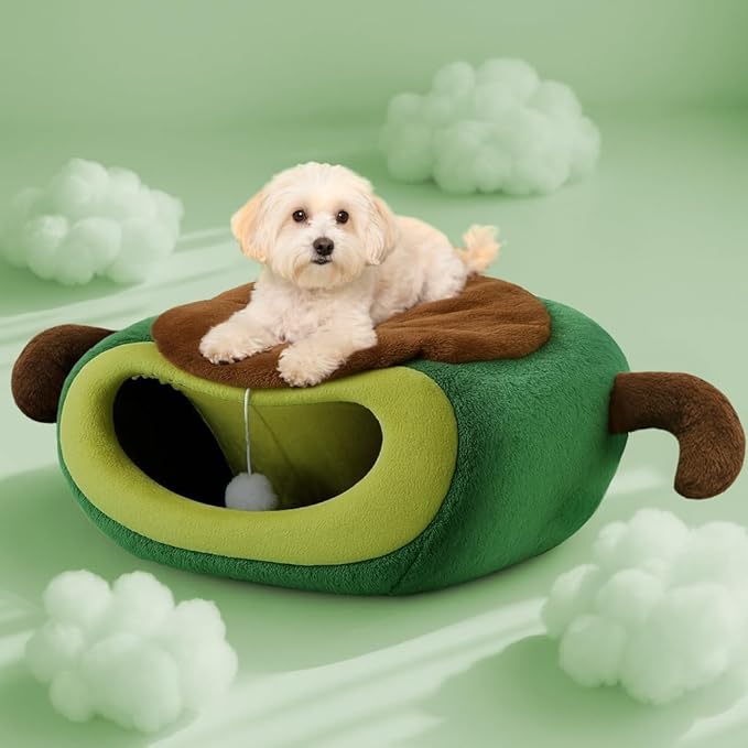 Cute Cat Beds for Indoor Cats, Small Dog Beds, Soft Washable Pet Beds for Kitten and Puppy, Funny Avocado Cat Cave, 19 Inches