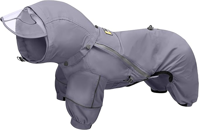 WOOFO Full-Coverage Dog Raincoat, Lightweight, Comfortable, Adjustable & Easy to Wear Dog Rain Jacket, Detachable Cap, Reflective Strip (Grey, 2XL)