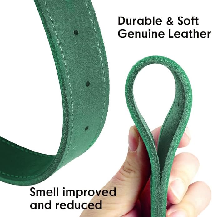 Didog Genuine Leather Dog Collars with Engraved Nameplate, Personalized Soft Leather Dog Collar with Custom ID Tag, Brown/Green/Red for Medium Large Dogs (L,Green)