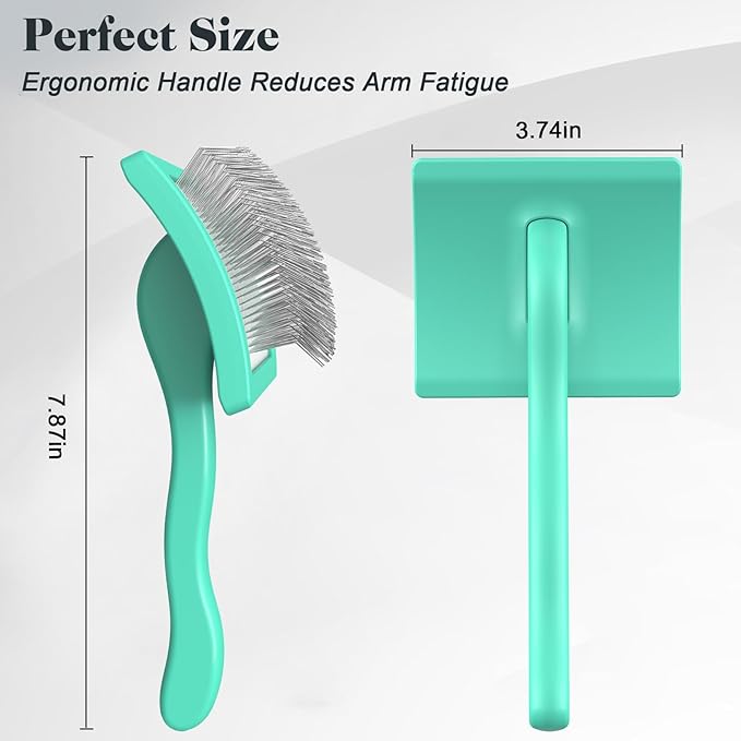 2PCS Slicker Brush for Dogs & Pet Comb,Professional Dog Grooming Brush (Goldendoodles,Poodles,Labradoodles) with Extra Long Pins to Effectively Remove Tangles, Knots and Mats (Cyan Large)
