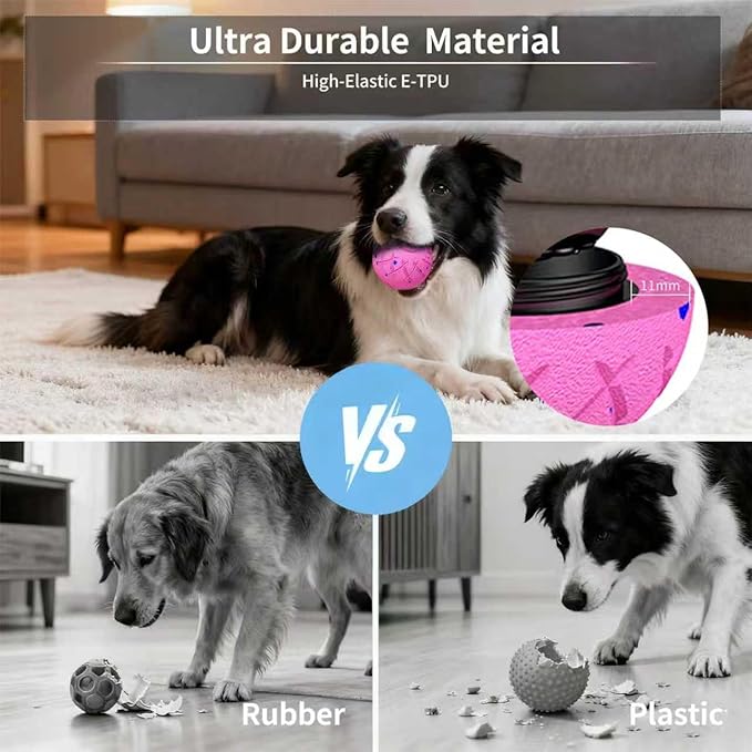 Interactive Dog Toys Dog Ball,Durable Motion Activated Automatic Rolling Toys for Medium/Large Dogs,Automatic Moving, Bouncing,and Rotating,E-TPU Material, IP54 Waterproof (Pink)