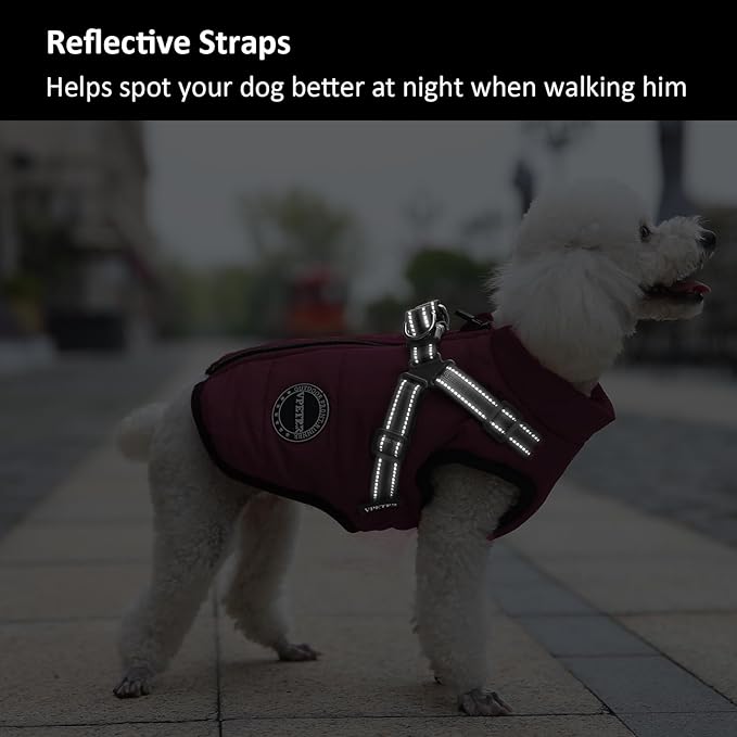 VPET Dog Winter Coat Warm Fleece Jacket with Harness, Windproof Adjustable Snow Pet Coat Clothes for Small Medium Large Dogs