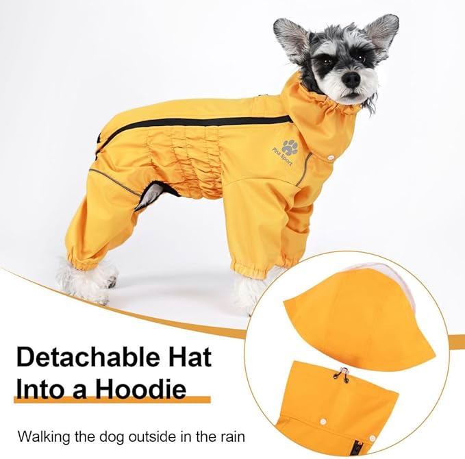 PINA Dog Raincoat - Waterproof Dog Jacket with Hood, Lightweight with Leash Hole, Poncho with Reflective Strap and Pocket for Wet Weather, Full Wrap Design for Full Protection