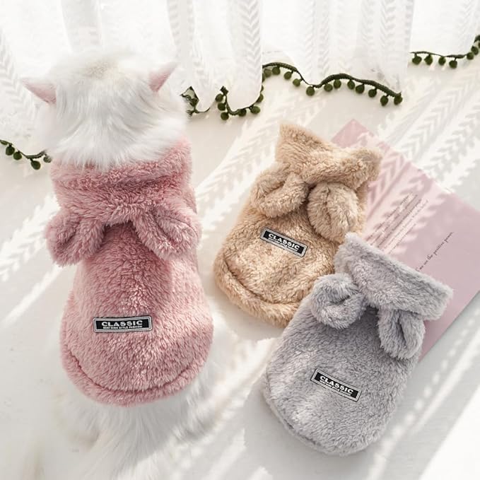 Cat Bunny Ears Costume Cute Dog Kitten Hoodies Sweater Rabbit Ears Puppy Pet Apparel (X-Large,Pink)